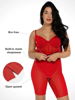 Shapewear Mesh Corset Panel Built-In Sculpting Midi Dress