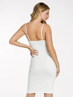 Shapewear Mesh Corset Panel Built-In Sculpting Midi Dress