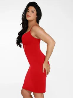 Shapewear Mesh Corset Panel Built-In Sculpting Midi Dress