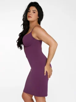 Shapewear Mesh Corset Panel Built-In Sculpting Midi Dress