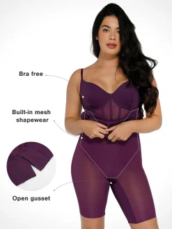 Shapewear Mesh Corset Panel Built-In Sculpting Midi Dress