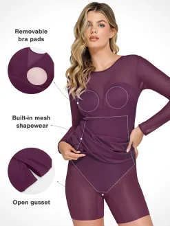 Shapewear Mesh Long Sleeve V-Back Slimming Maxi Dress