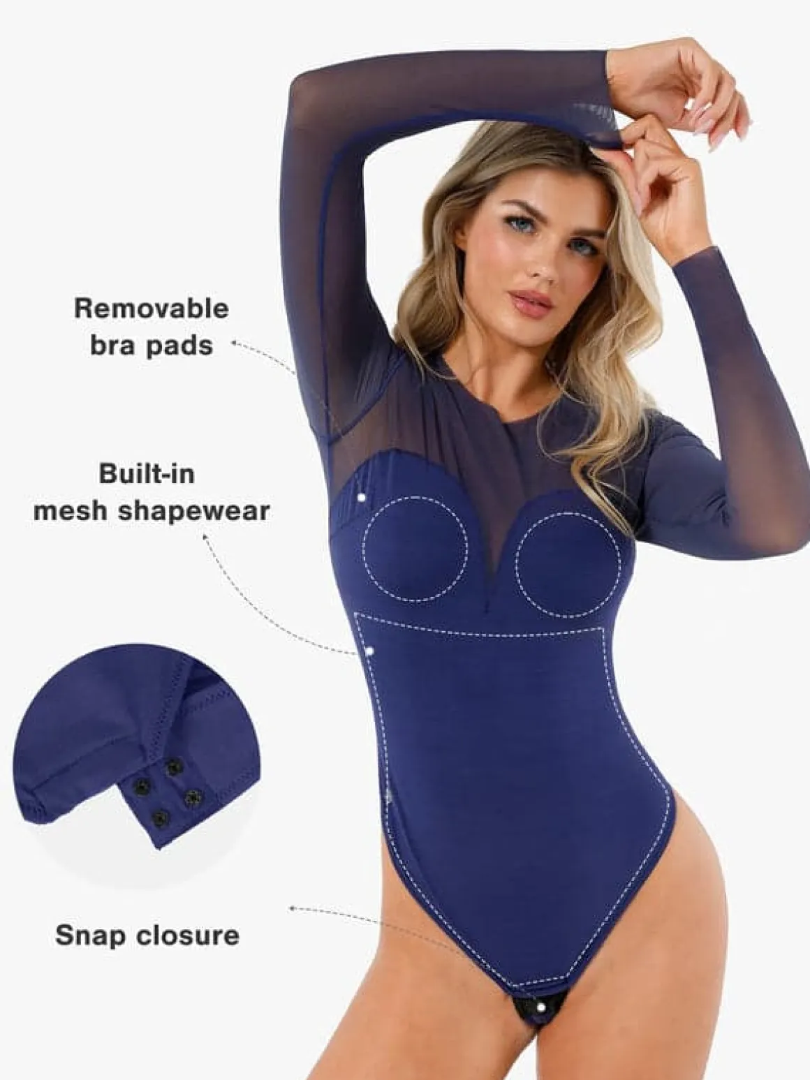 Shapewear Mesh Long Sleeve V-Back Slimming Maxi Dress