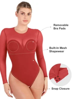 Shapewear Mesh Long Sleeve V-Back Slimming Maxi Dress