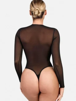 Shapewear Mesh Long Sleeve V-Back Slimming Maxi Dress
