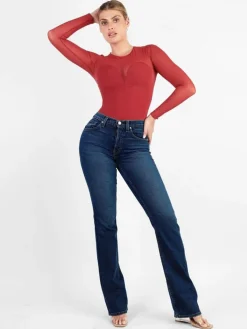Shapewear Mesh Long Sleeve V-Back Slimming Maxi Dress