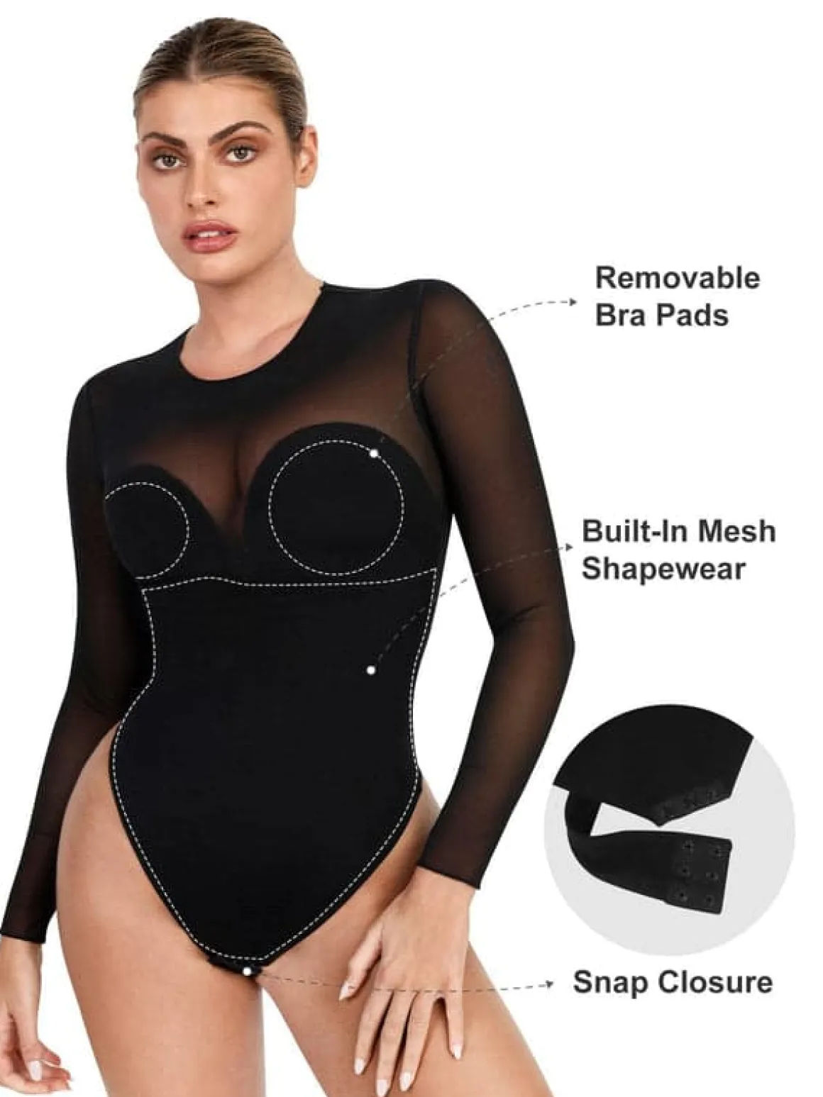 Shapewear Mesh Long Sleeve V-Back Slimming Maxi Dress