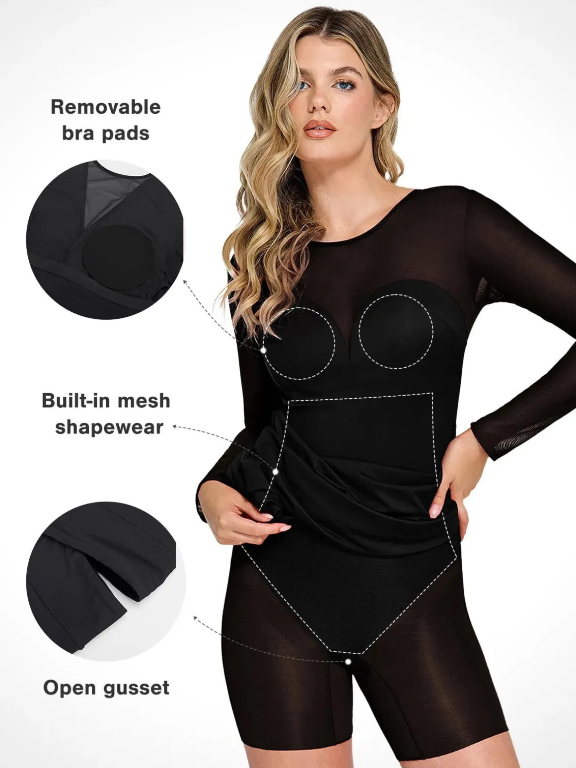 Shapewear Mesh Long Sleeve V-Back Slimming Maxi Dress