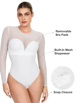 Shapewear Mesh Long Sleeve V-Back Slimming Maxi Dress