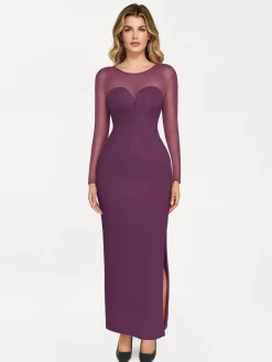 Shapewear Mesh Long Sleeve V-Back Slimming Maxi Dress