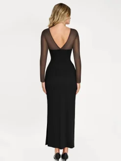 Shapewear Mesh Long Sleeve V-Back Slimming Maxi Dress