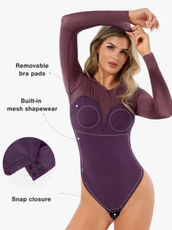 Shapewear Mesh Long Sleeve V-Back Slimming Maxi Dress