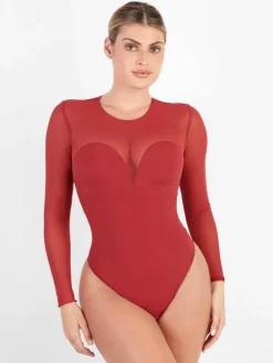Shapewear Mesh Long Sleeve V-Back Slimming Maxi Dress