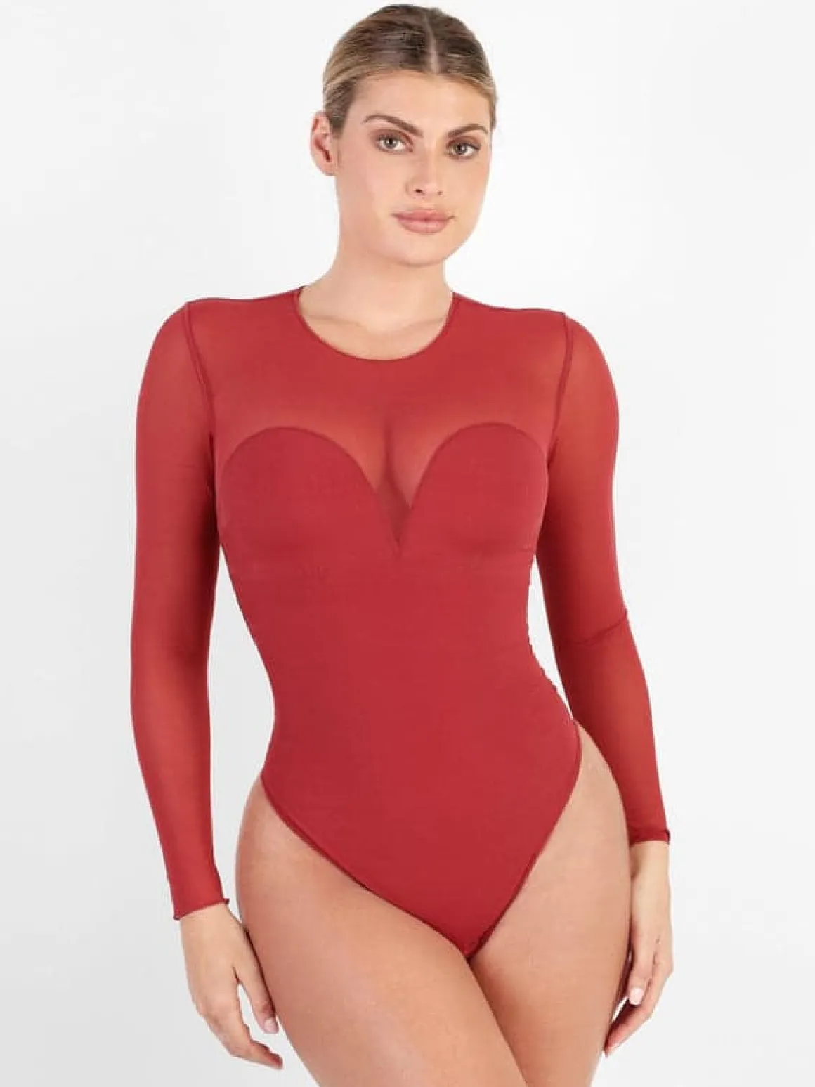 Shapewear Mesh Long Sleeve V-Back Slimming Maxi Dress