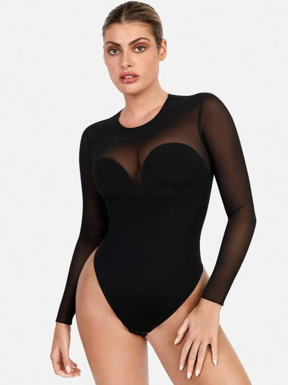 Shapewear Mesh Long Sleeve V-Back Slimming Maxi Dress