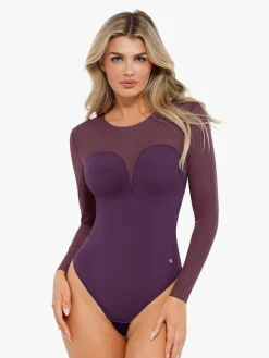 Shapewear Mesh Long Sleeve V-Back Slimming Maxi Dress