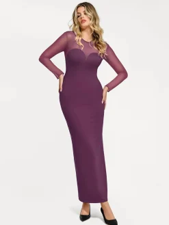 Shapewear Mesh Long Sleeve V-Back Slimming Maxi Dress