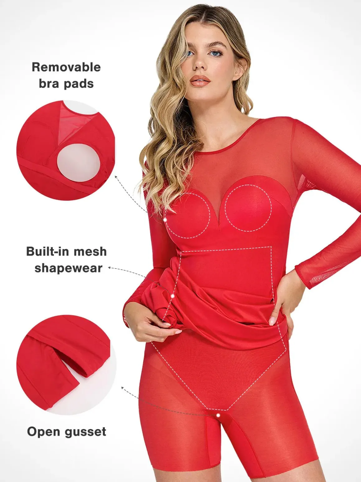 Shapewear Mesh Long Sleeve V-Back Slimming Maxi Dress