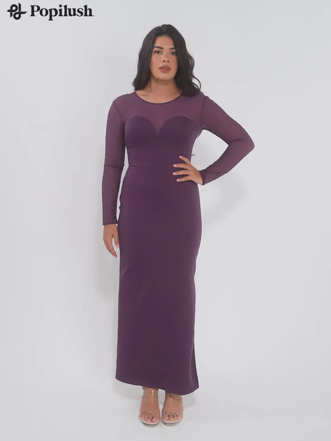 Shapewear Mesh Long Sleeve V-Back Slimming Maxi Dress