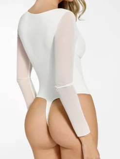 Shapewear Mesh Sleeve Cutout Sweetheart Sculpting Bodysuit