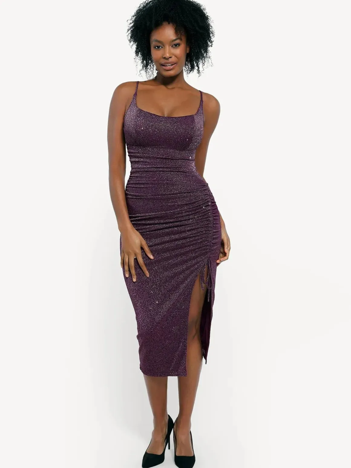 Shapewear Metallic Knit Bodycon Sculpting Midi Slip Dress
