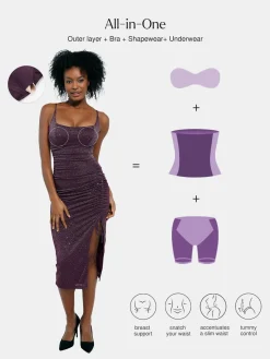 Shapewear Metallic Knit Bodycon Sculpting Midi Slip Dress