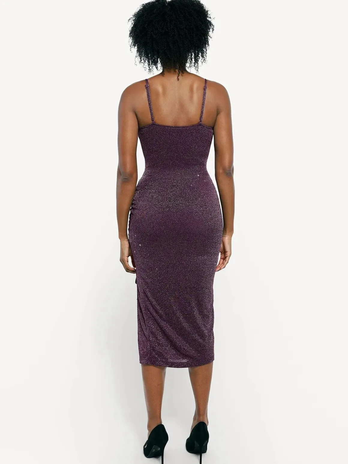 Shapewear Metallic Knit Bodycon Sculpting Midi Slip Dress