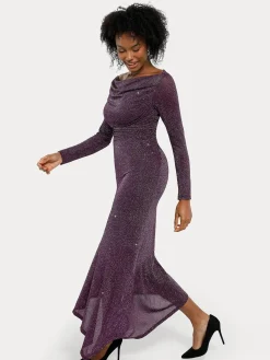 Shapewear Metallic Knit Long Sleeve Slim Mermaid Maxi Dress