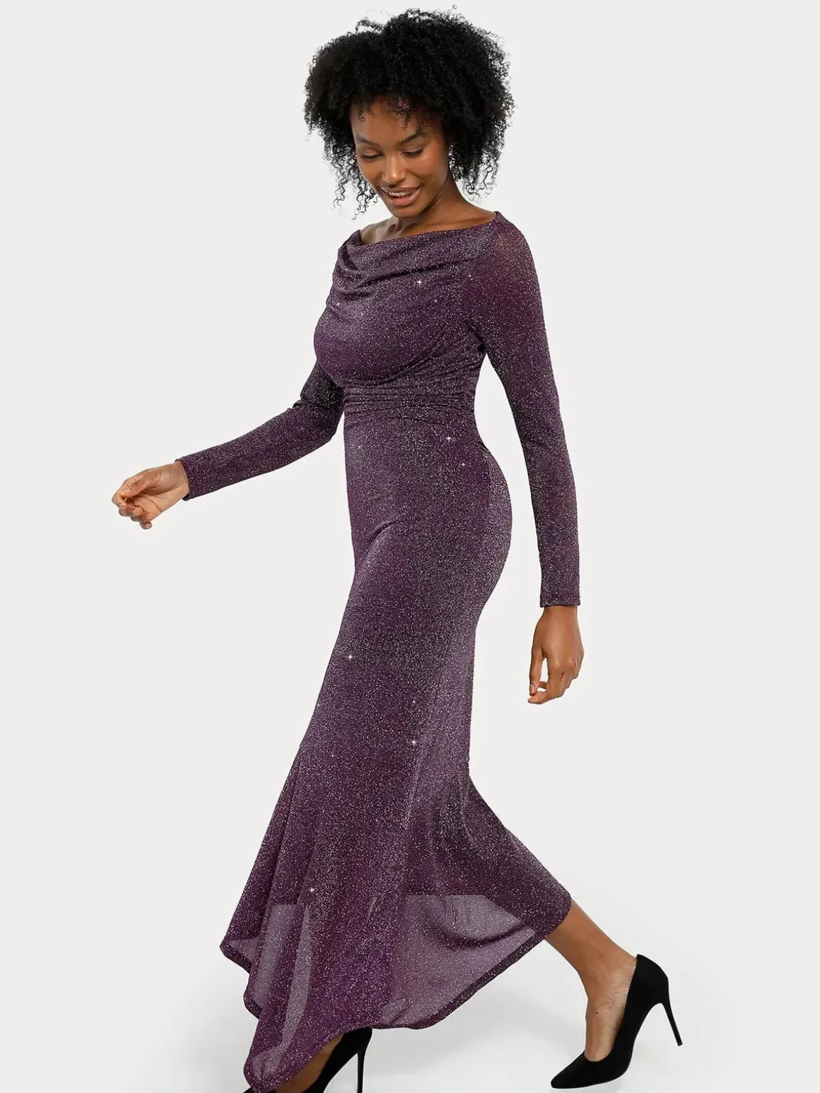 Shapewear Metallic Knit Long Sleeve Slim Mermaid Maxi Dress