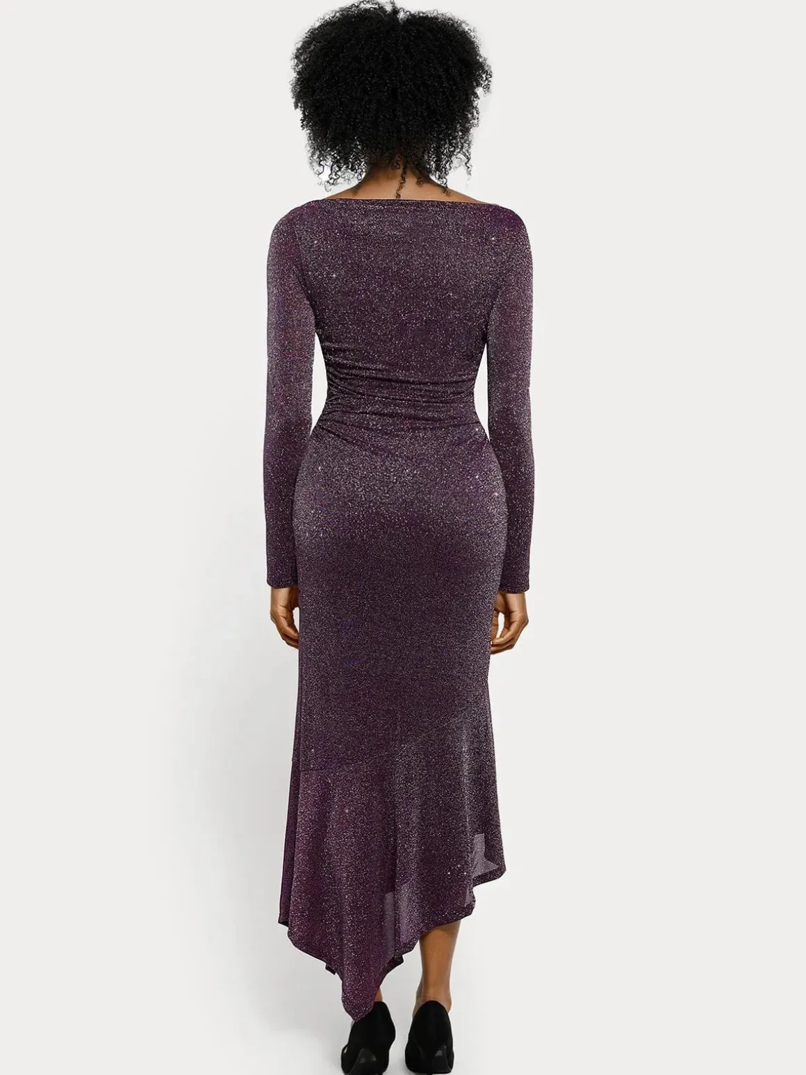 Shapewear Metallic Knit Long Sleeve Slim Mermaid Maxi Dress