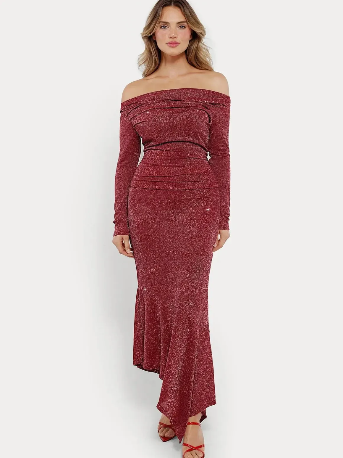 Shapewear Metallic Knit Long Sleeve Slim Mermaid Maxi Dress
