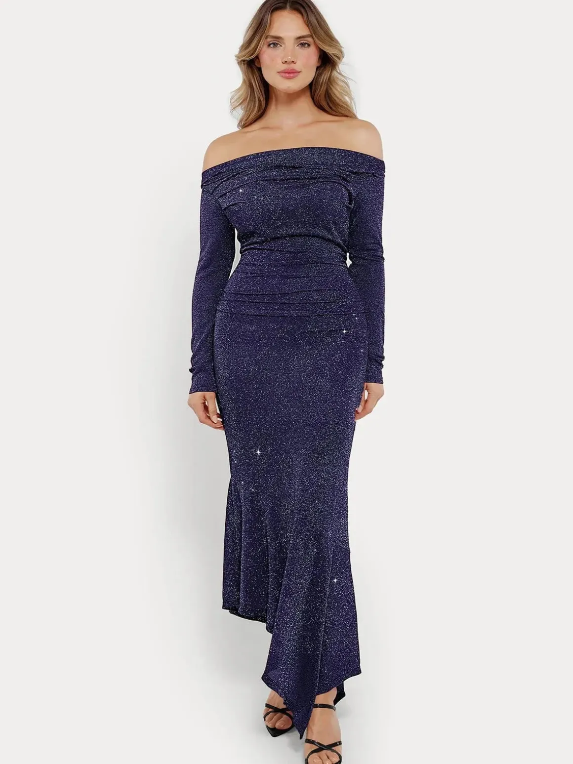 Shapewear Metallic Knit Long Sleeve Slim Mermaid Maxi Dress