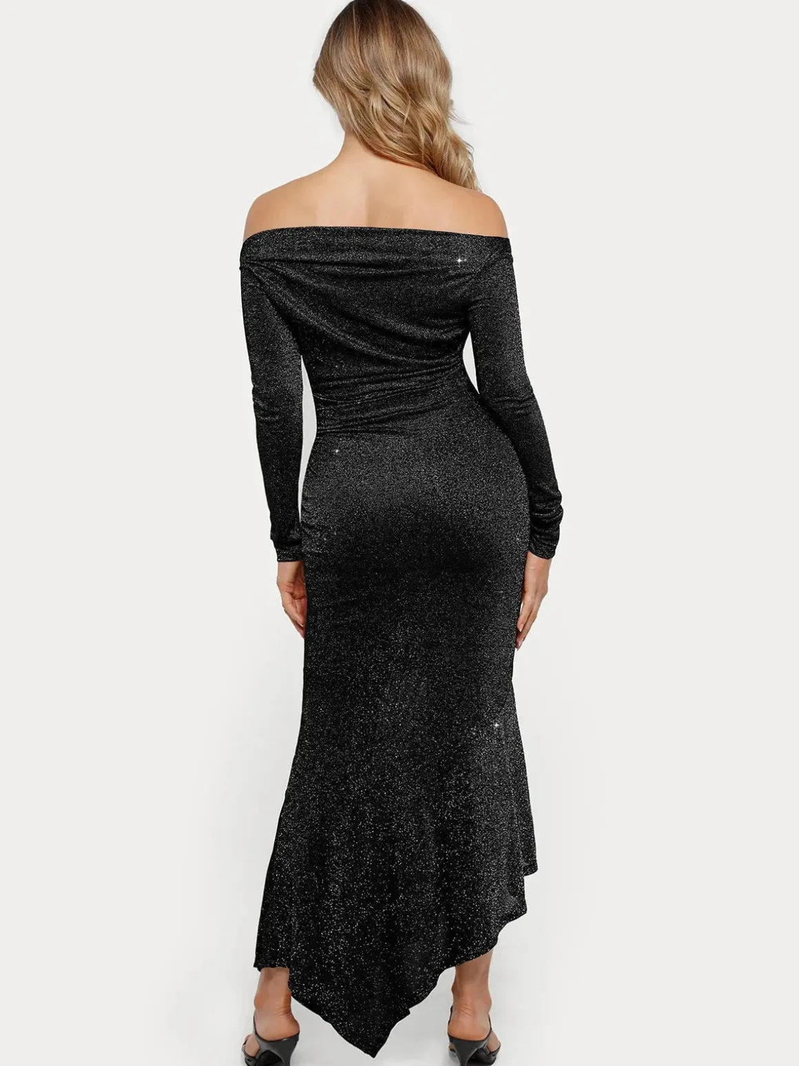 Shapewear Metallic Knit Long Sleeve Slim Mermaid Maxi Dress
