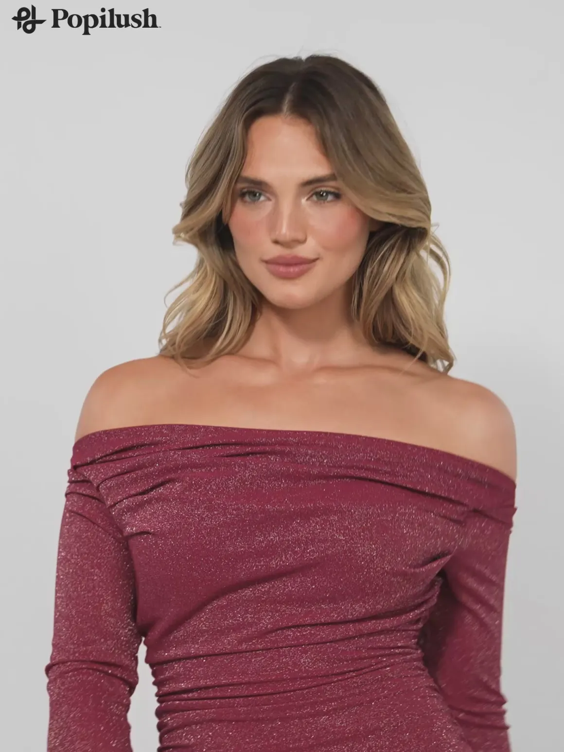 Shapewear Metallic Knit Long Sleeve Slim Mermaid Maxi Dress