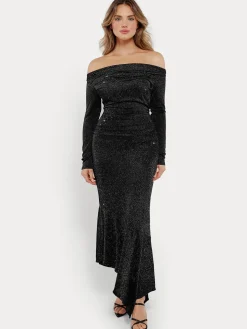 Shapewear Metallic Knit Long Sleeve Slim Mermaid Maxi Dress