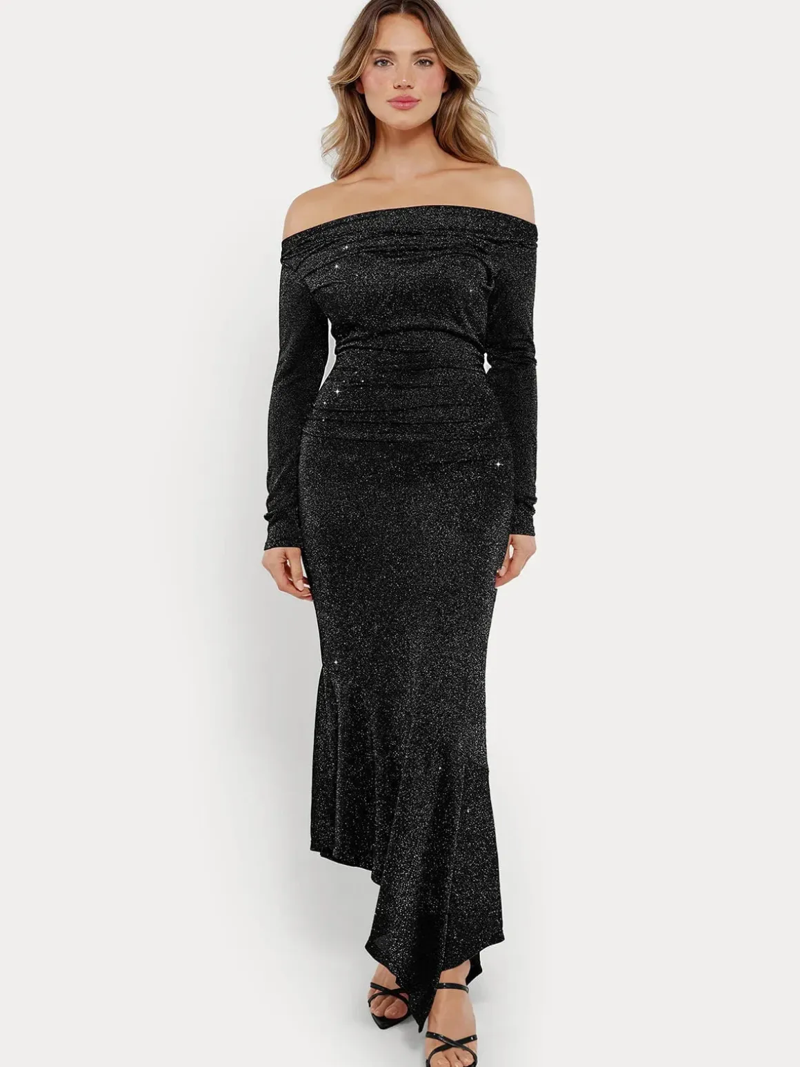 Shapewear Metallic Knit Long Sleeve Slim Mermaid Maxi Dress