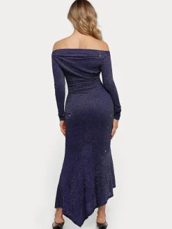 Shapewear Metallic Knit Long Sleeve Slim Mermaid Maxi Dress