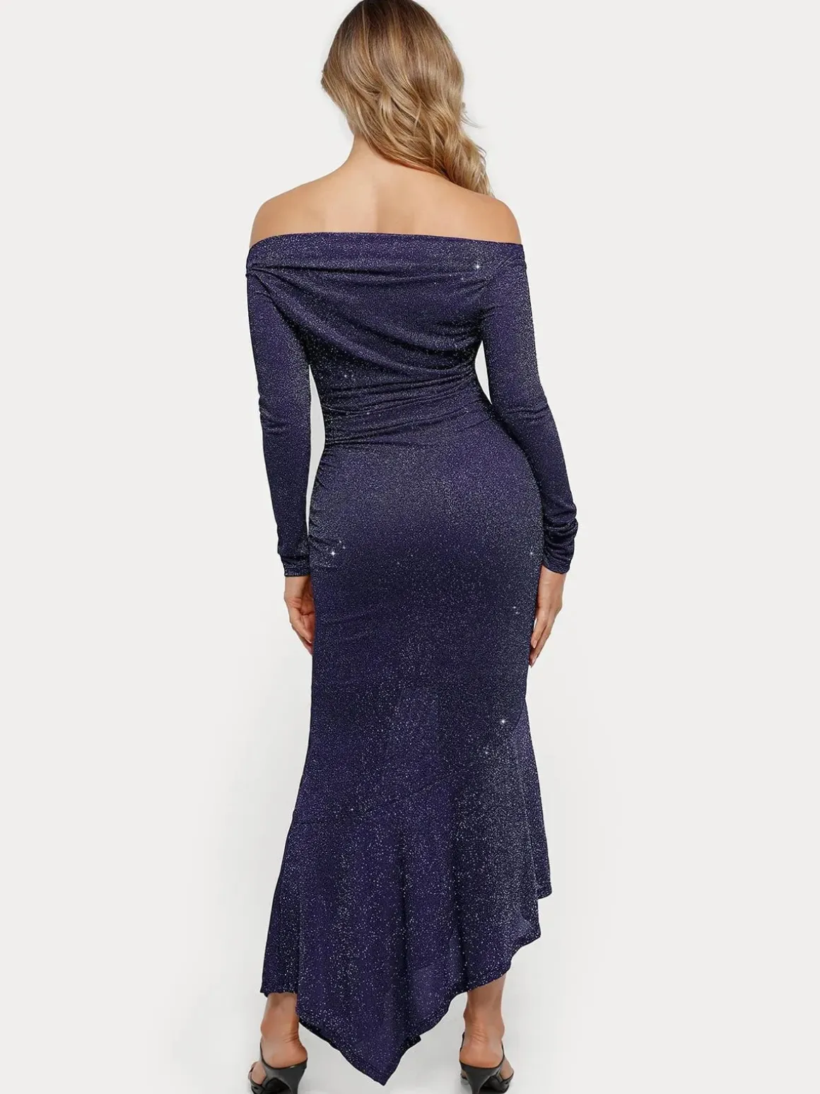 Shapewear Metallic Knit Long Sleeve Slim Mermaid Maxi Dress