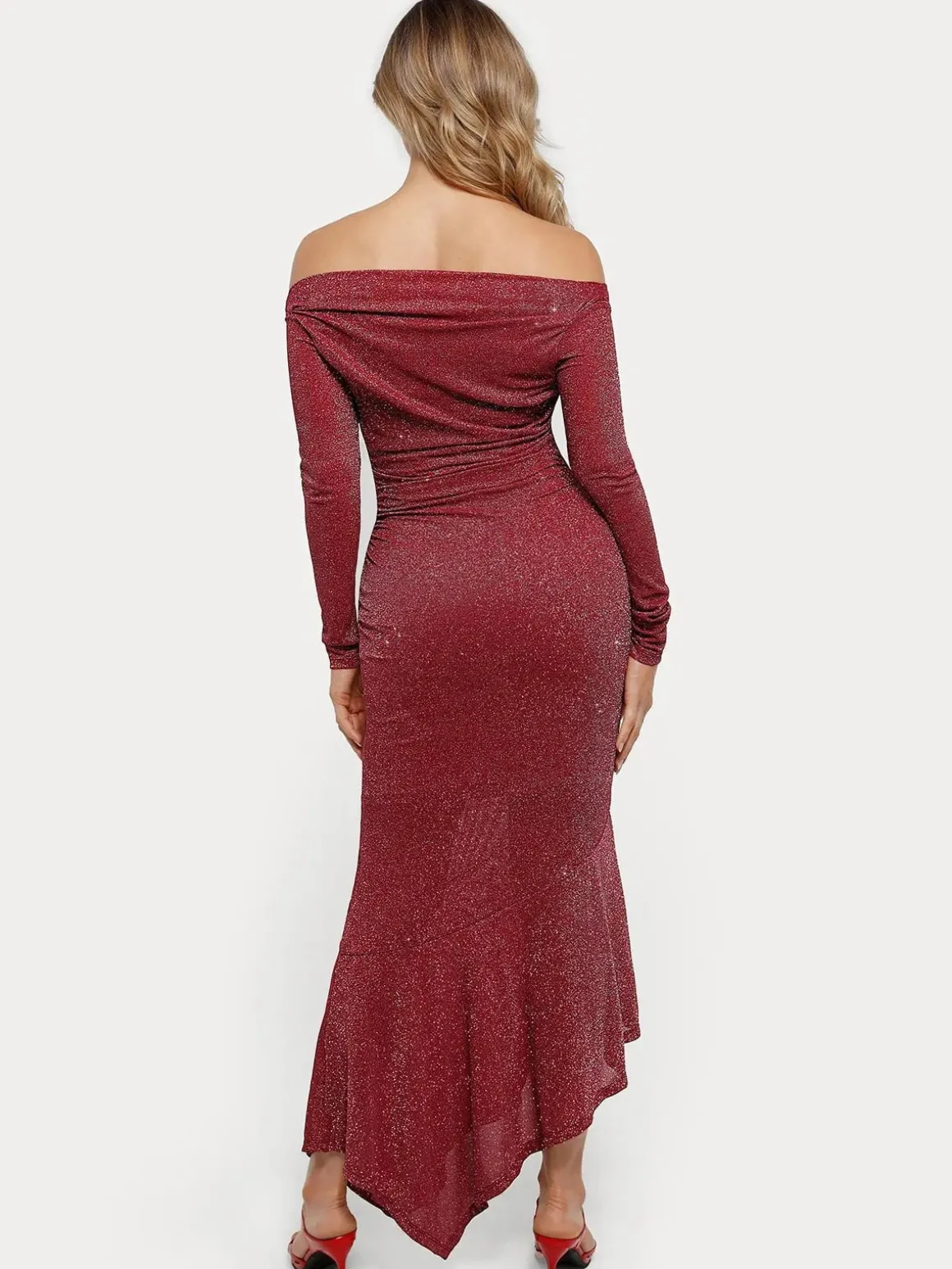 Shapewear Metallic Knit Long Sleeve Slim Mermaid Maxi Dress