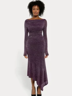 Shapewear Metallic Knit Long Sleeve Slim Mermaid Maxi Dress