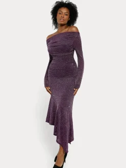 Shapewear Metallic Knit Long Sleeve Slim Mermaid Maxi Dress
