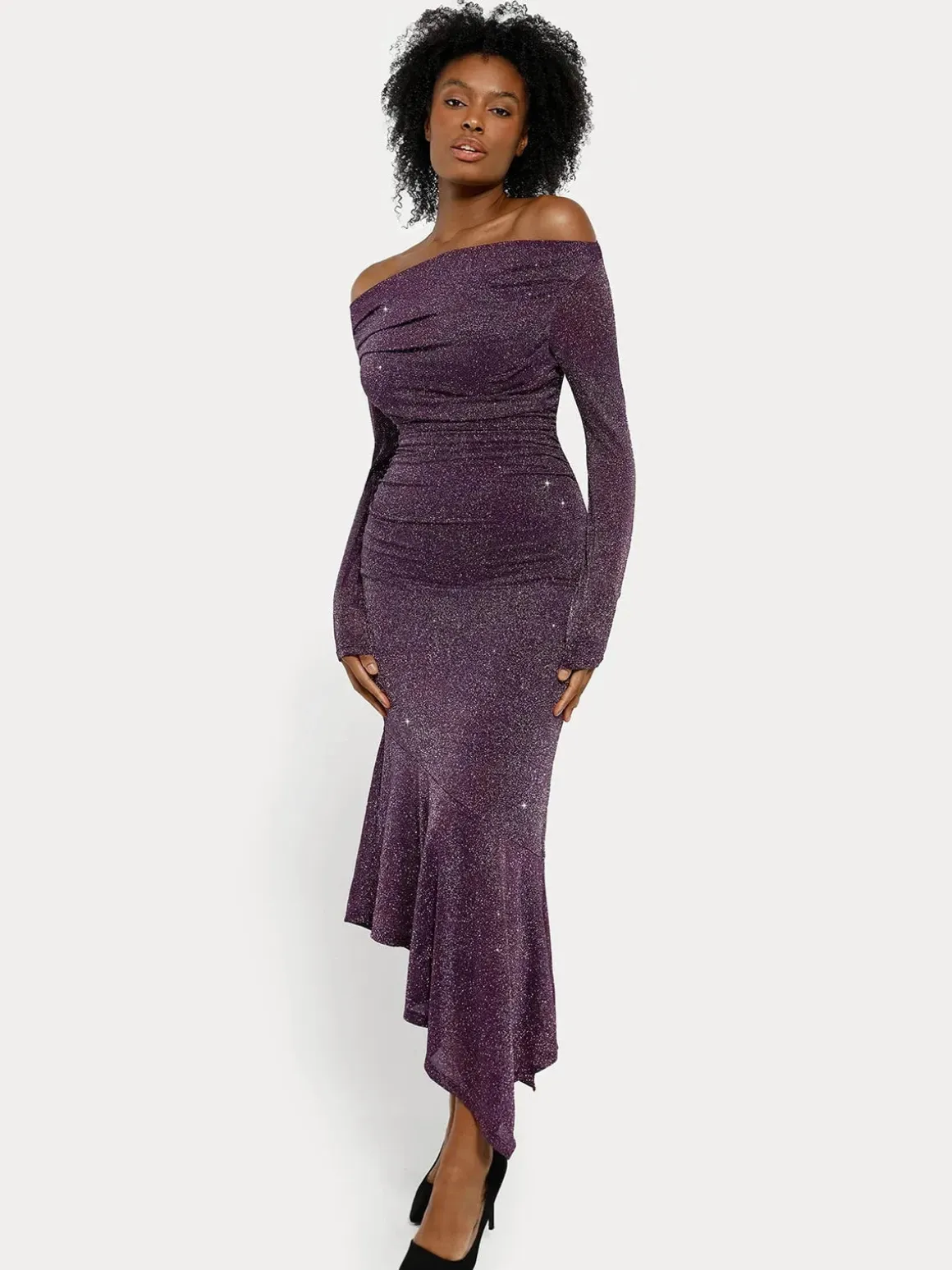 Shapewear Metallic Knit Long Sleeve Slim Mermaid Maxi Dress