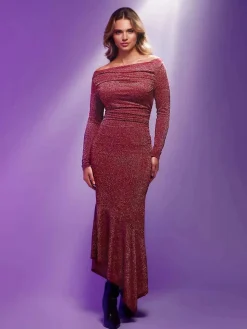 Shapewear Metallic Knit Long Sleeve Slim Mermaid Maxi Dress