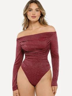 Shapewear Metallic Knit Long Sleeve Slimming Bodysuit