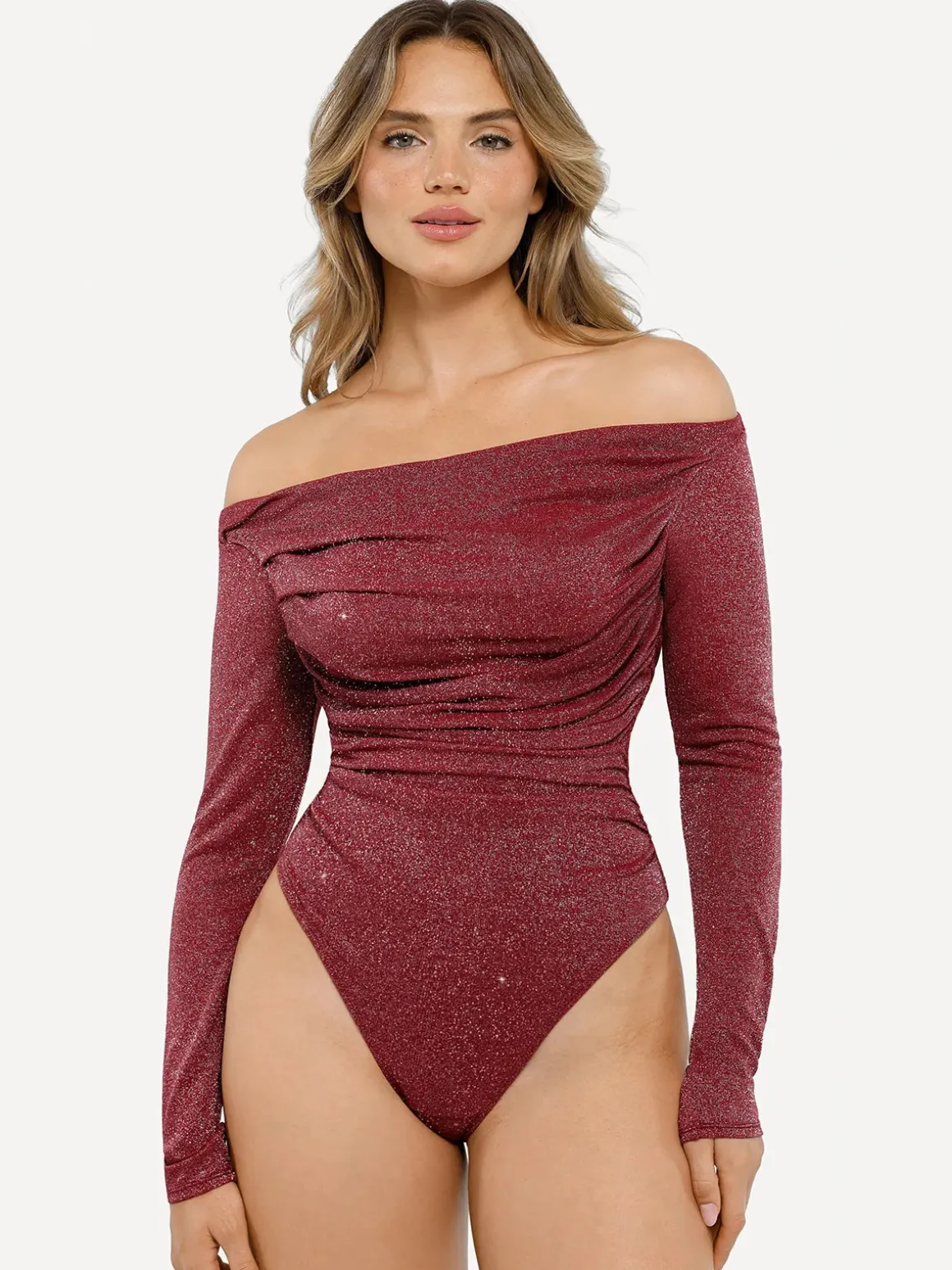 Shapewear Metallic Knit Long Sleeve Slimming Bodysuit