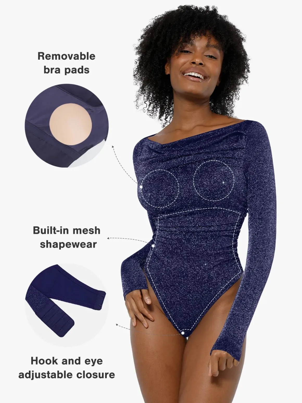 Shapewear Metallic Knit Long Sleeve Slimming Bodysuit