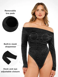 Shapewear Metallic Knit Long Sleeve Slimming Bodysuit