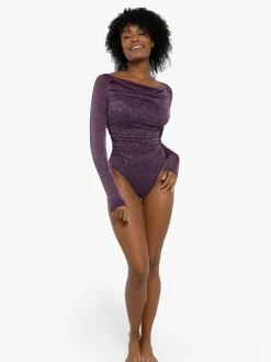 Shapewear Metallic Knit Long Sleeve Slimming Bodysuit