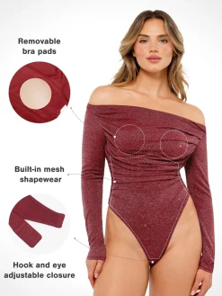 Shapewear Metallic Knit Long Sleeve Slimming Bodysuit