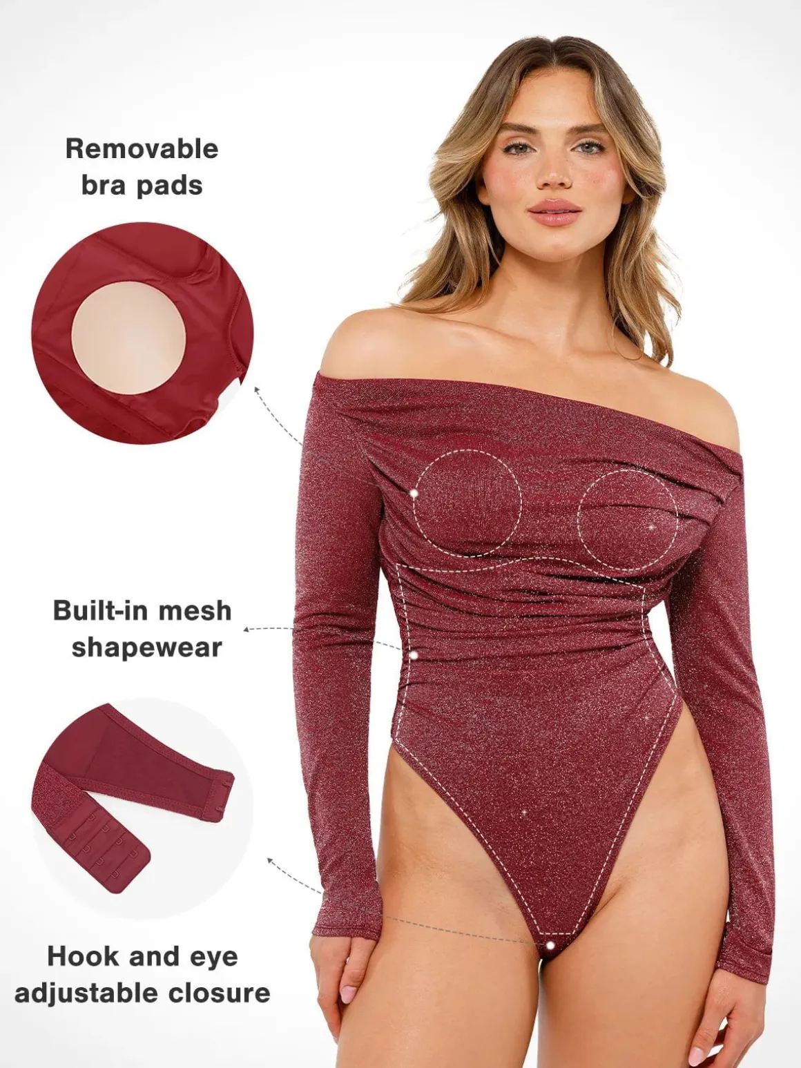 Shapewear Metallic Knit Long Sleeve Slimming Bodysuit